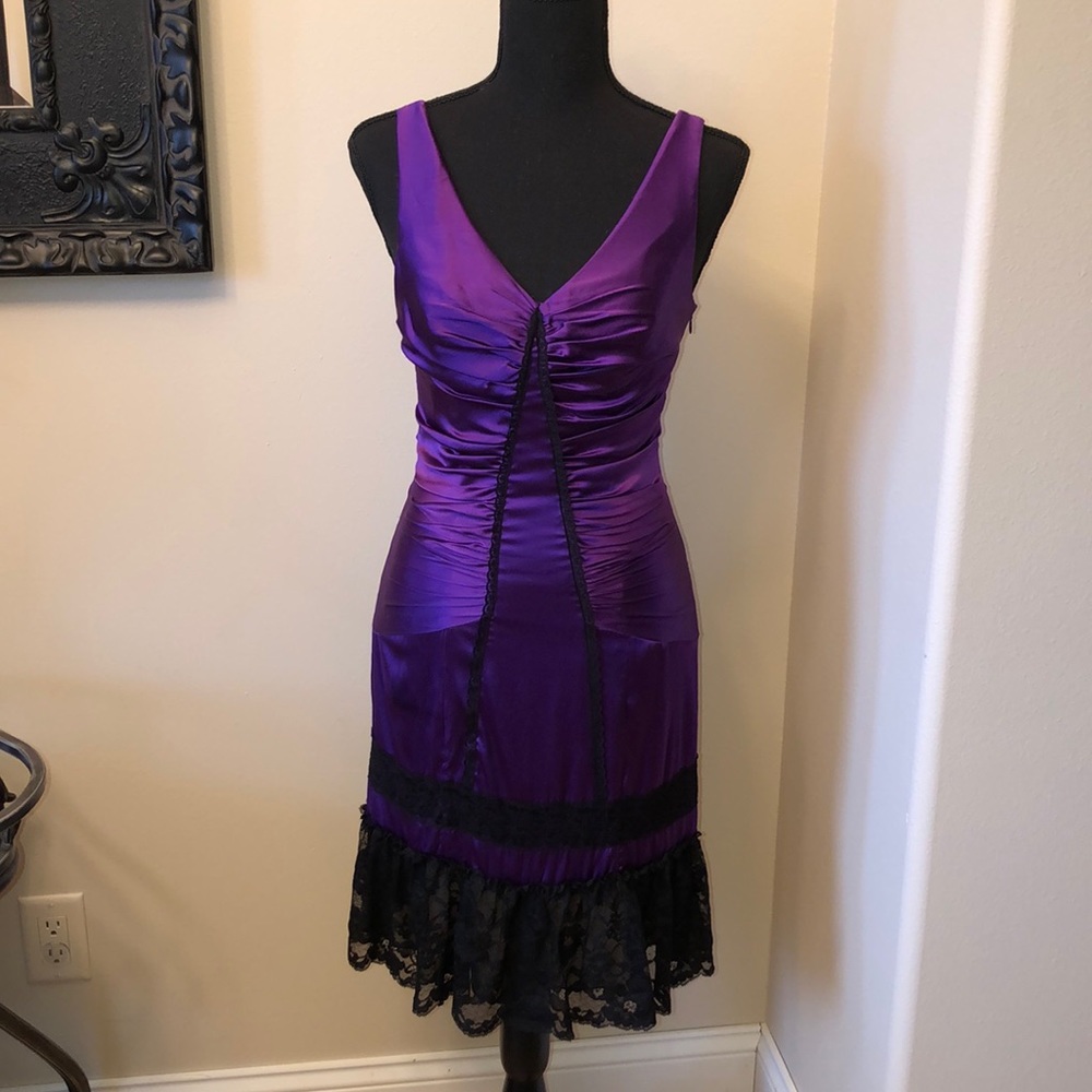 Betsey Johnson Purple Silk/Lace Slip Dress